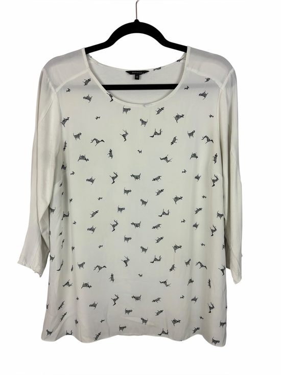 RW&CO. Tops - RW&CO Zebra Print Mixed Media Blouse Large Ivory Black 3/4 Sleeve